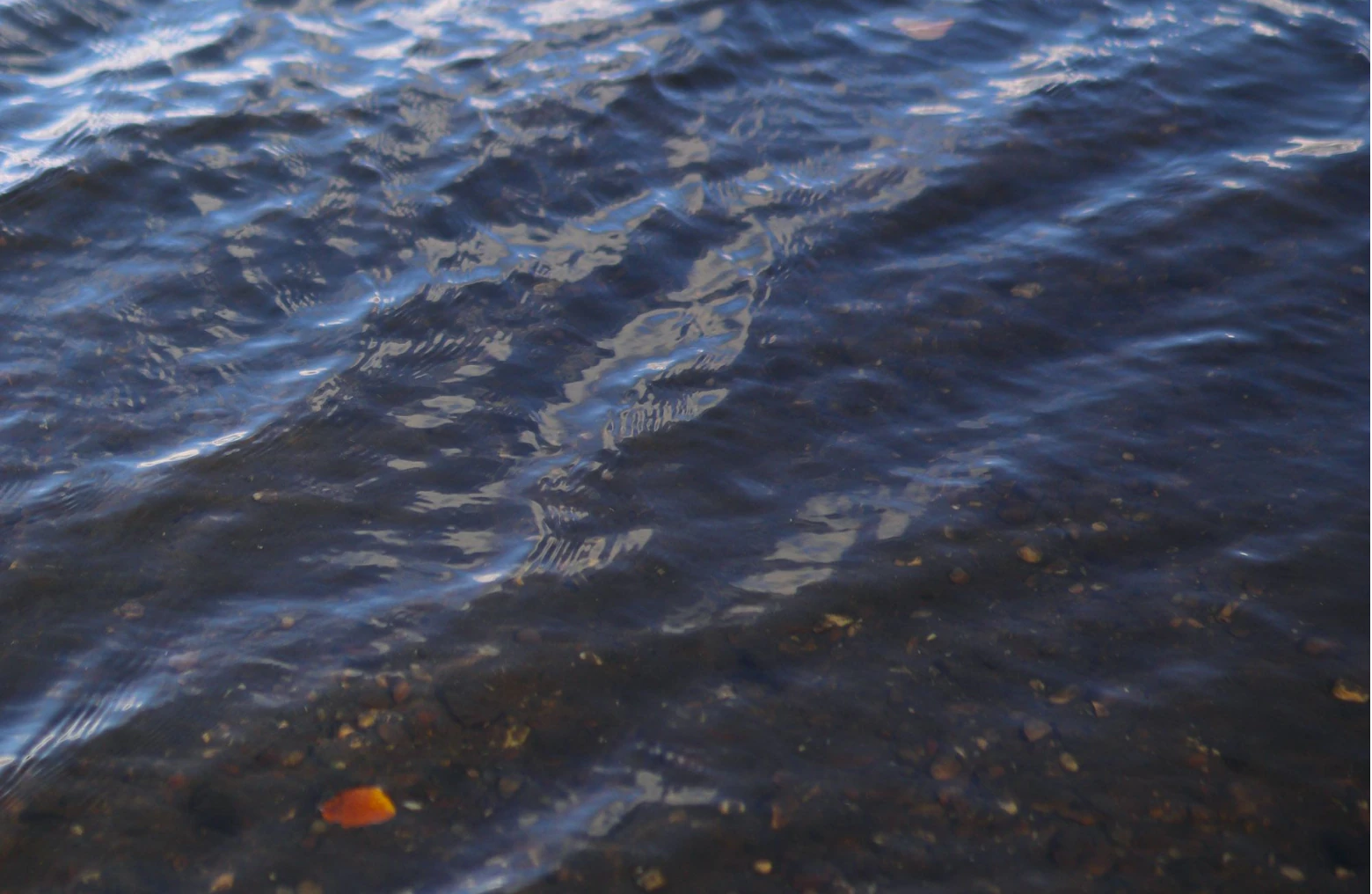 Dark blue water rippling over a stony bed