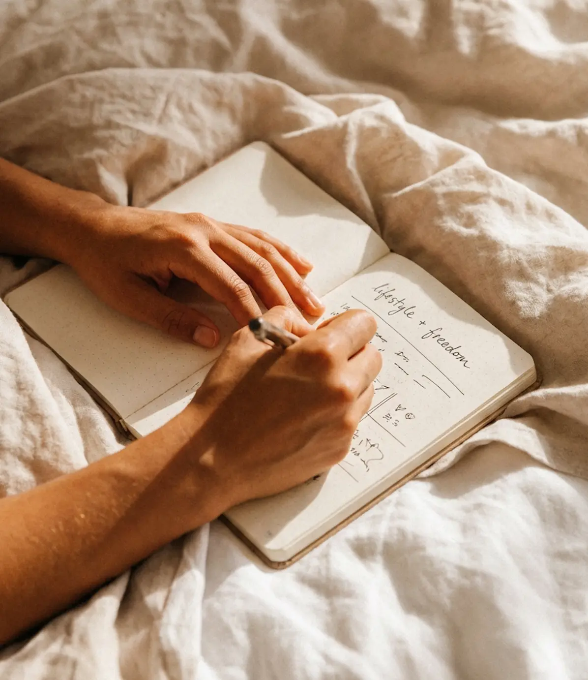 Focus Timer mode — hands journalling in natural light