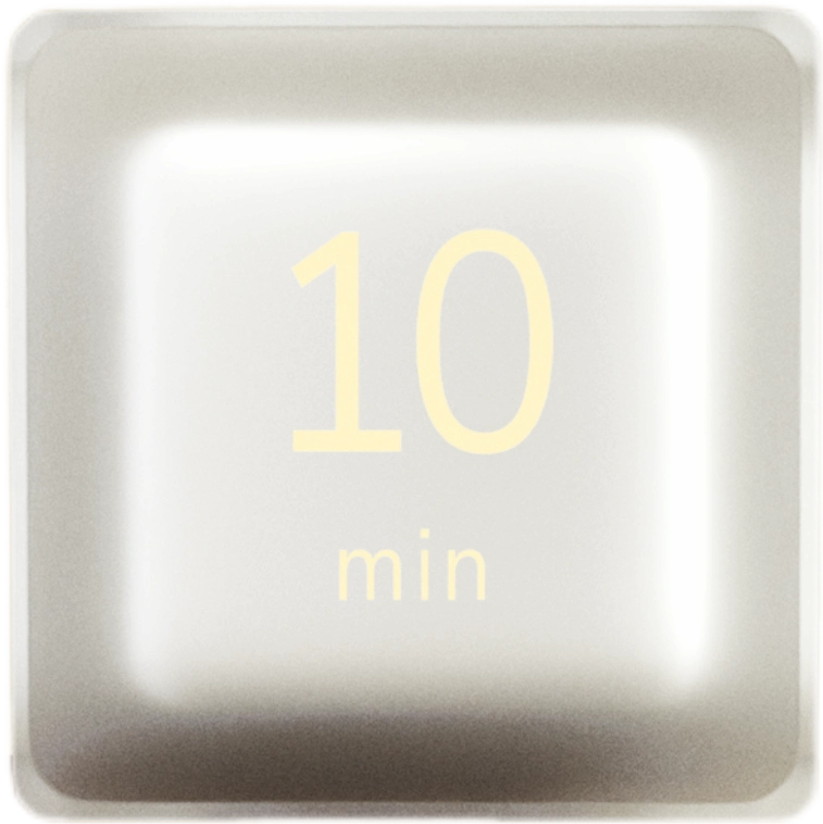 Settledy cube face showing 10 minutes — glowing warmly